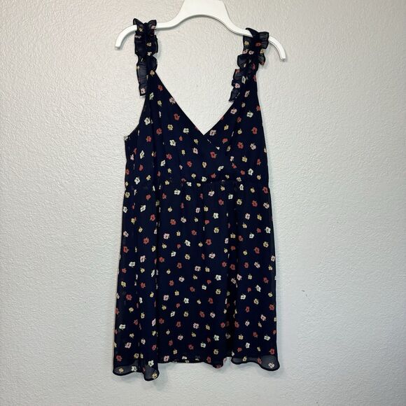 Madewell Babydoll Dress 10 Floral Navy Mini Ruffle Surplice Sleeveless Coquette - Picture 1 of 9